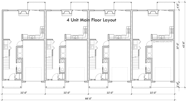 Main Floor Plan 2 for F-689 Town house plan 22 ft wide units 