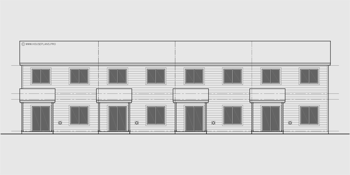 House rear elevation view for F-689 Town house plan 22 ft wide units 