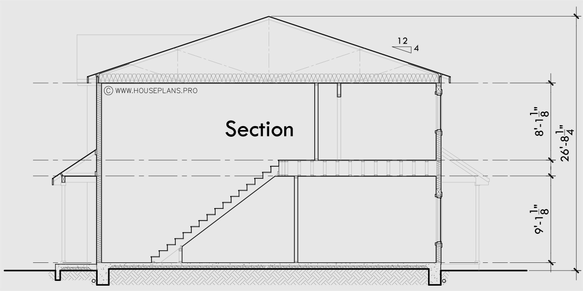 House rear elevation view for F-689 Town house plan 22 ft wide units 