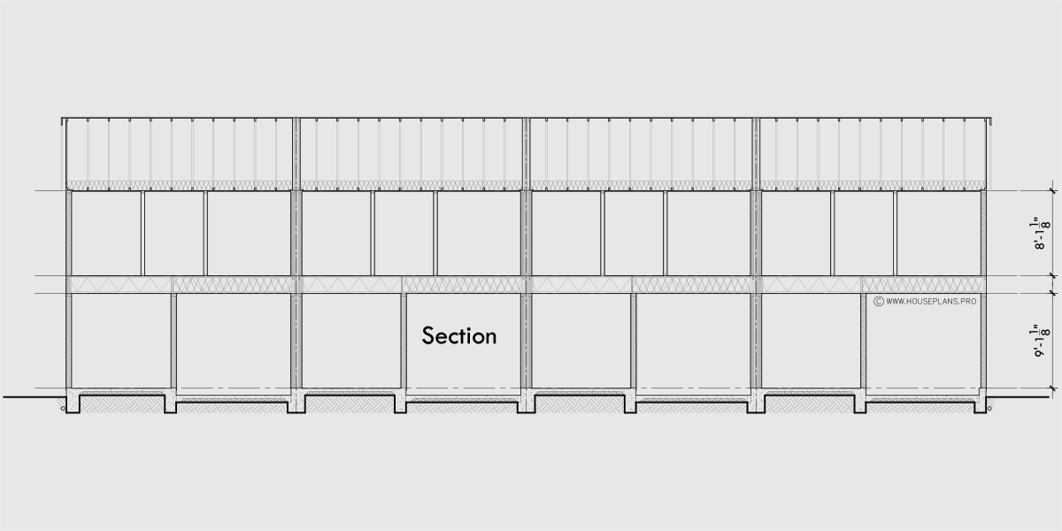 House rear elevation view for F-689 Town house plan 22 ft wide units 