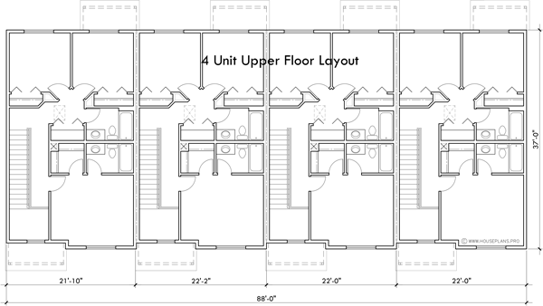 Upper Floor Plan 2 for Town house plan 22 ft wide units 