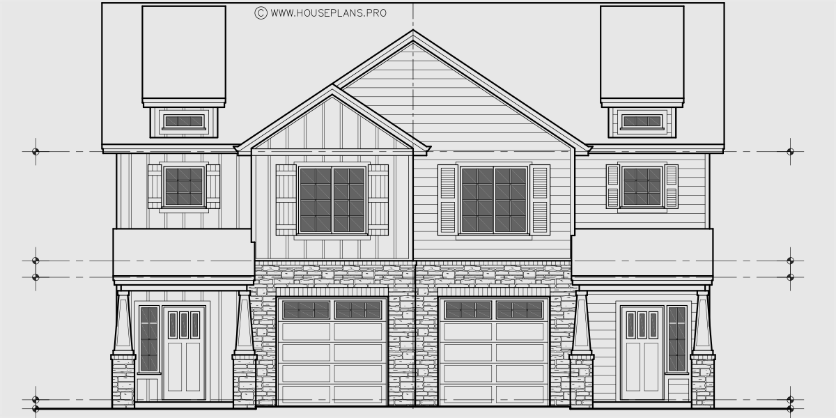 House side elevation view for D-771 Traditional town house plan D-771