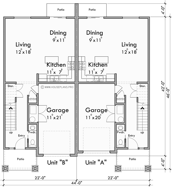 Main Floor Plan for D-771 Traditional town house plan D-771