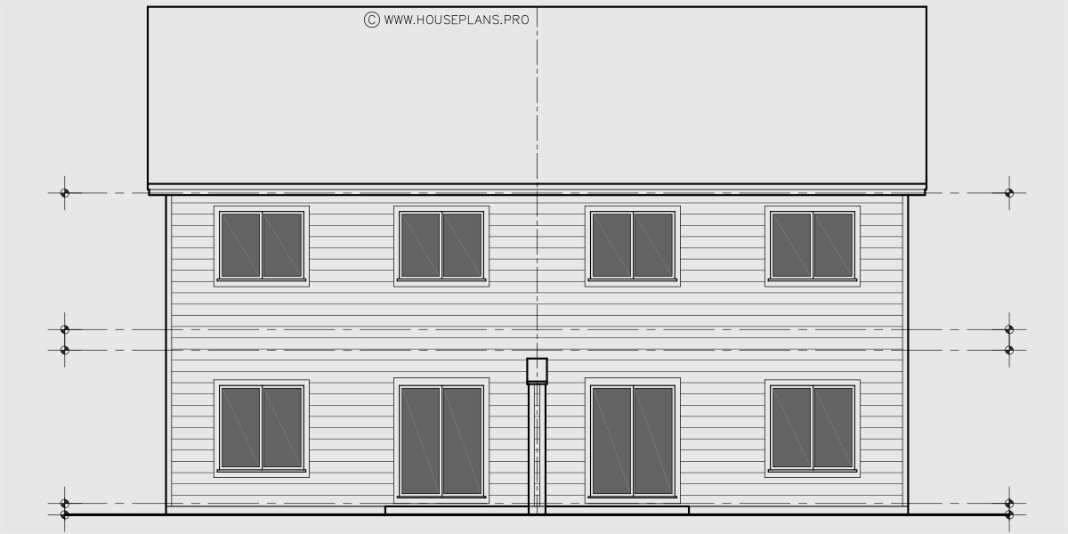 House rear elevation view for D-771 Traditional town house plan D-771