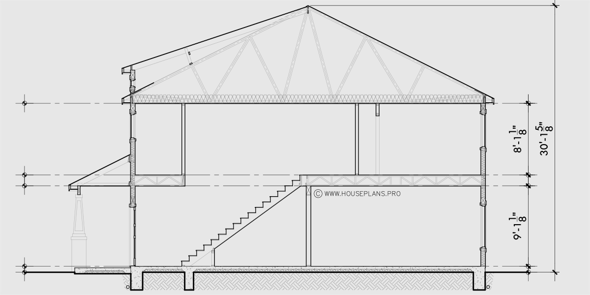 House rear elevation view for D-771 Traditional town house plan D-771