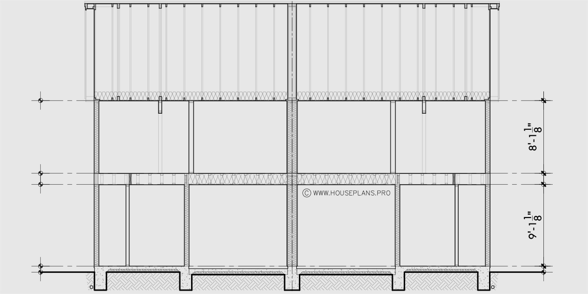 House rear elevation view for D-771 Traditional town house plan D-771