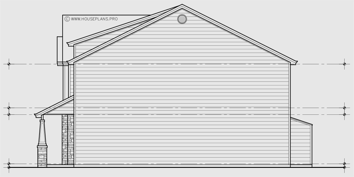 House rear elevation view for D-771 Traditional town house plan D-771