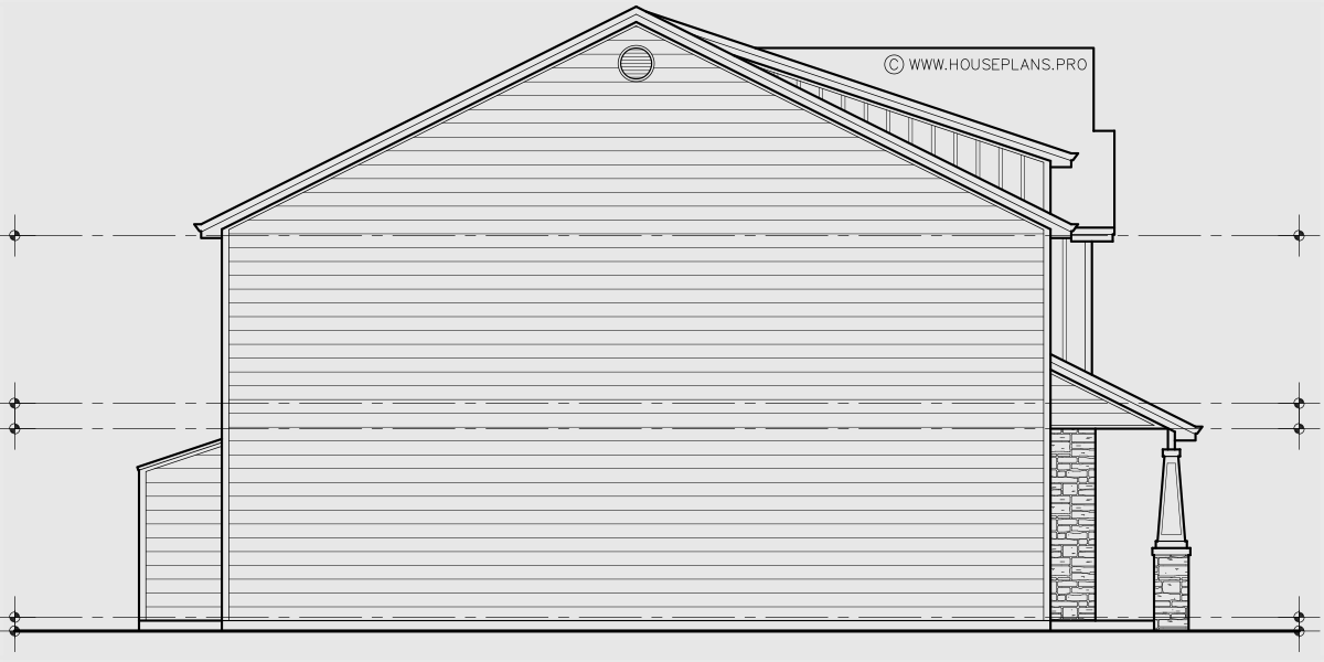 House rear elevation view for D-771 Traditional town house plan D-771