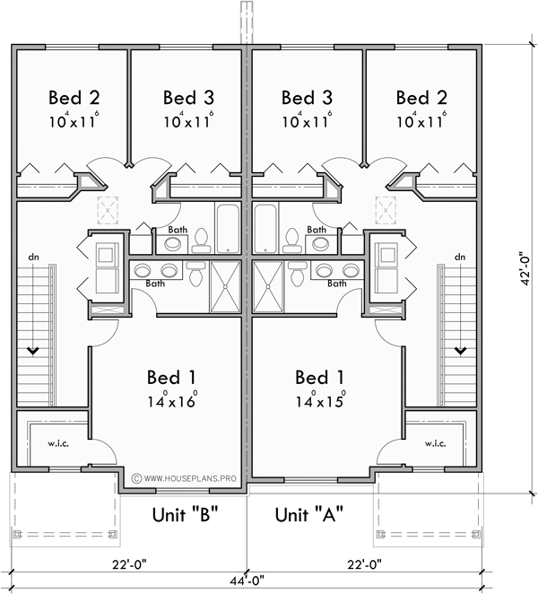 Upper Floor Plan for D-771 Traditional town house plan D-771