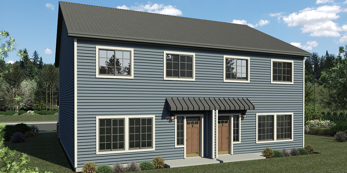 House front drawing elevation view for D-786 4 bedroom master on the main floor duplex house plan