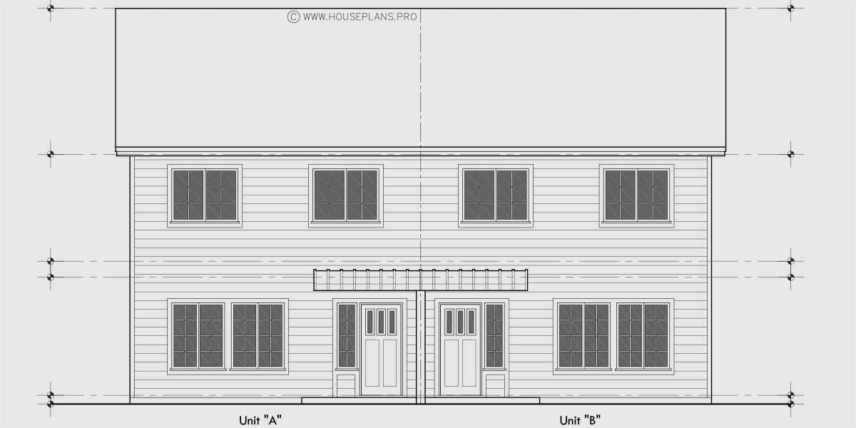 House rear elevation view for D-786 4 bedroom master on the main floor duplex house plan