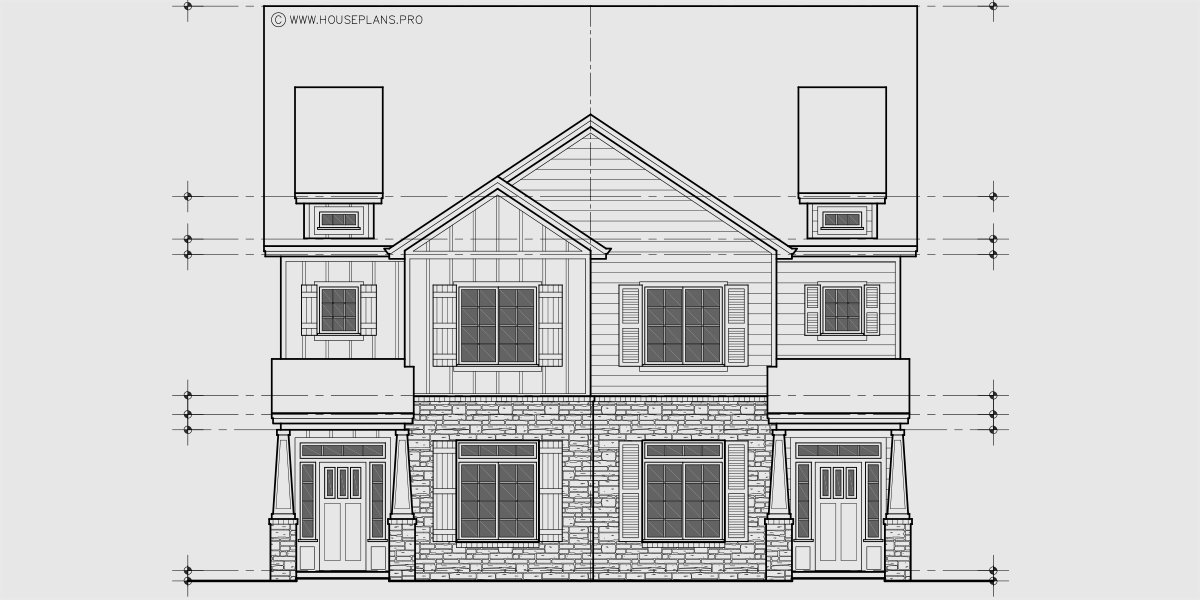 House side elevation view for D-787 Luxury town house plan 3 bedroom 3.5 bathroom 
