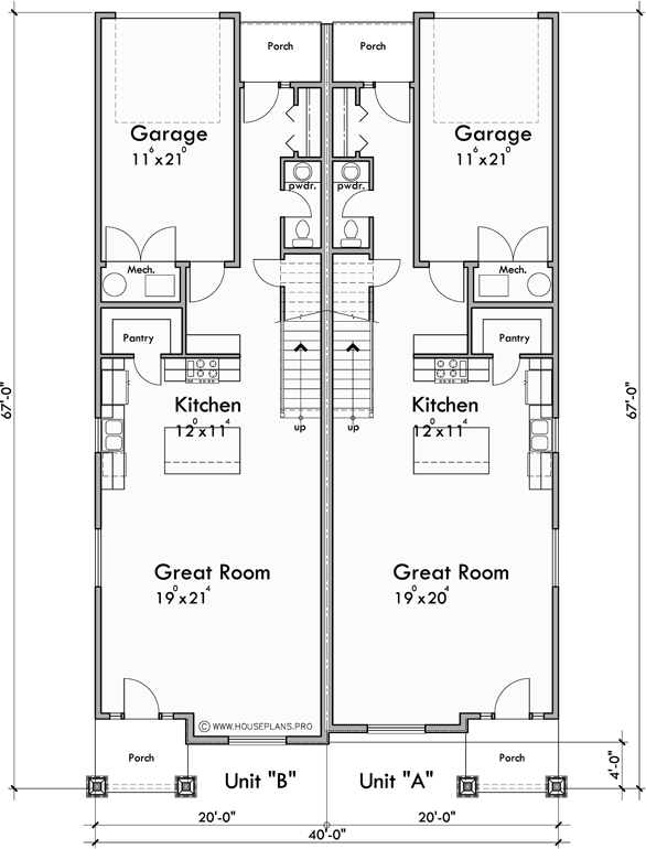 Main Floor Plan for D-787 Luxury town house plan 3 bedroom 3.5 bathroom 