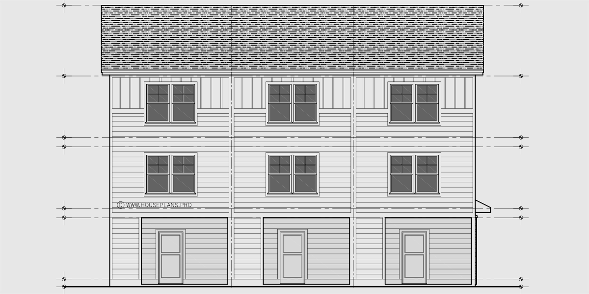 House rear elevation view for T-468 16 ft wide x 30 ft deep town house plan