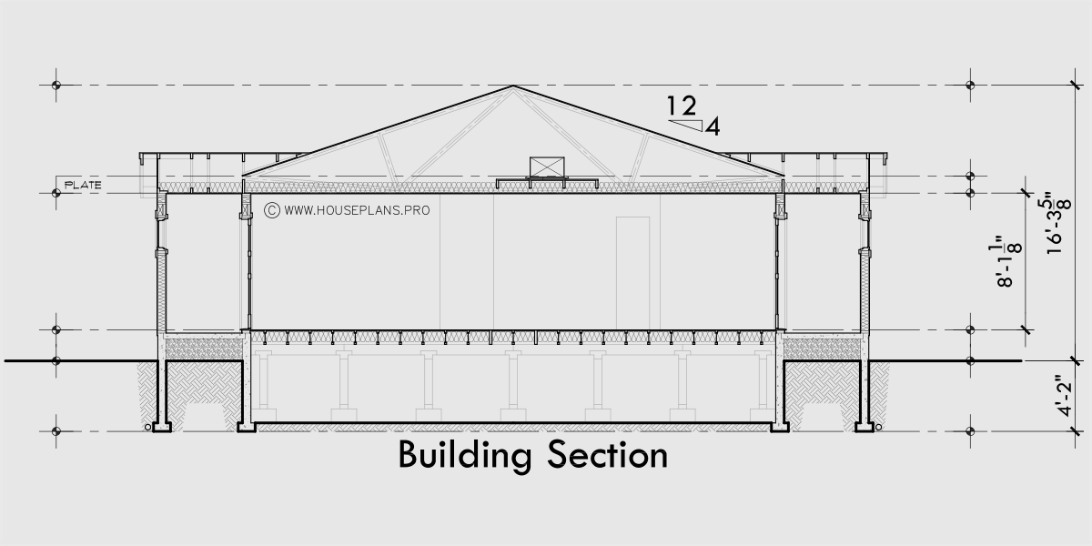 House rear elevation view for F-714 One level four plex with air lock