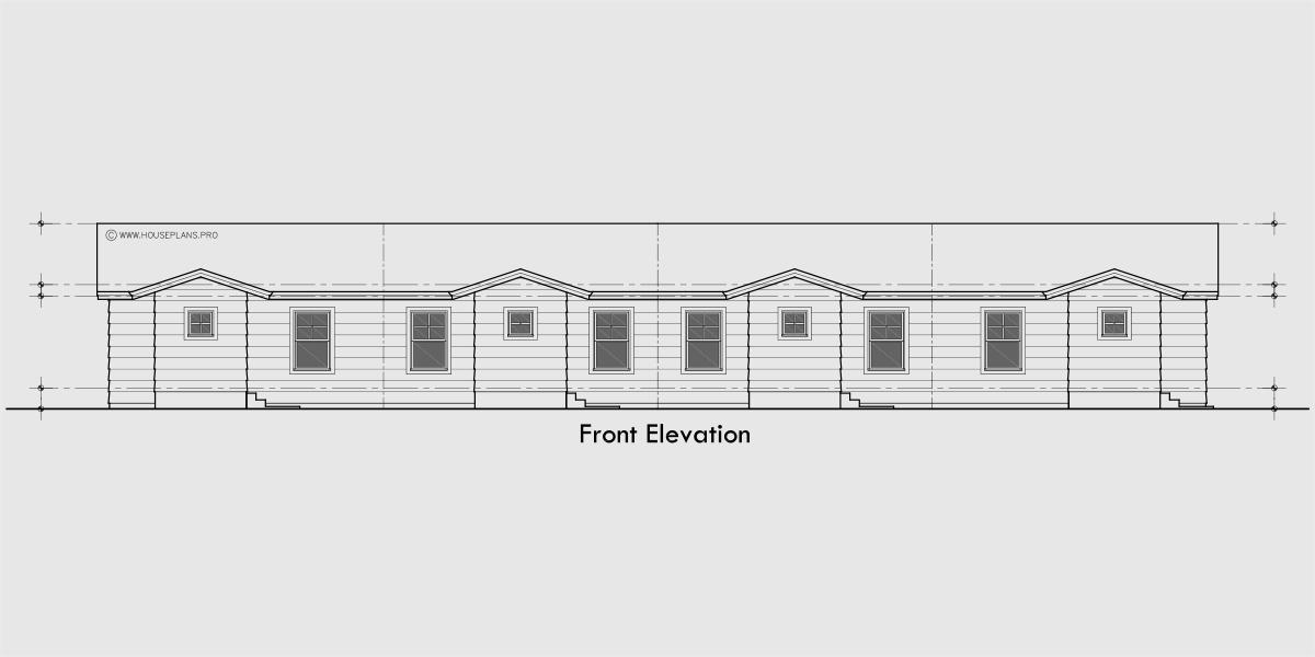 House front drawing elevation view for F-714 One level four plex with air lock