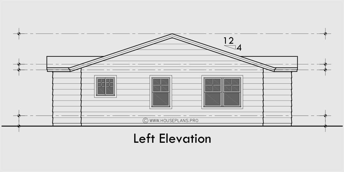 House rear elevation view for F-714 One level four plex with air lock