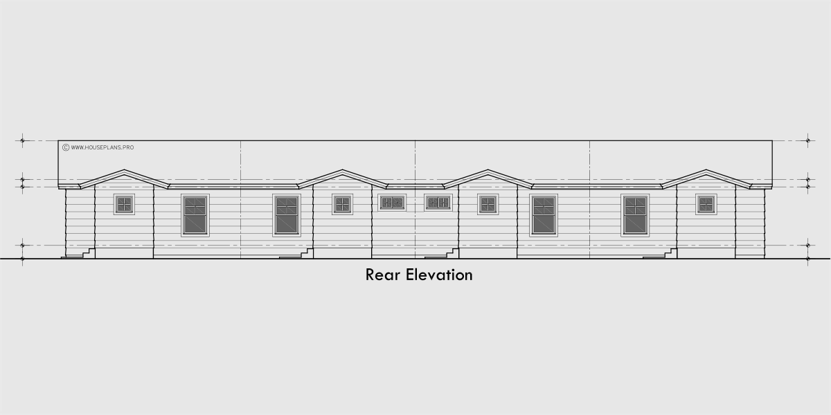 House side elevation view for F-714 One level four plex with air lock