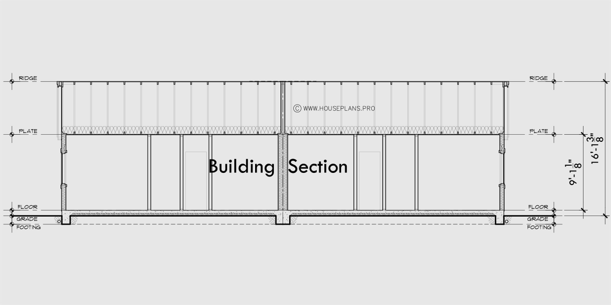 House rear elevation view for D-793 Ranch one level duplex house plan 2 bedroom 2 bathroom D-793