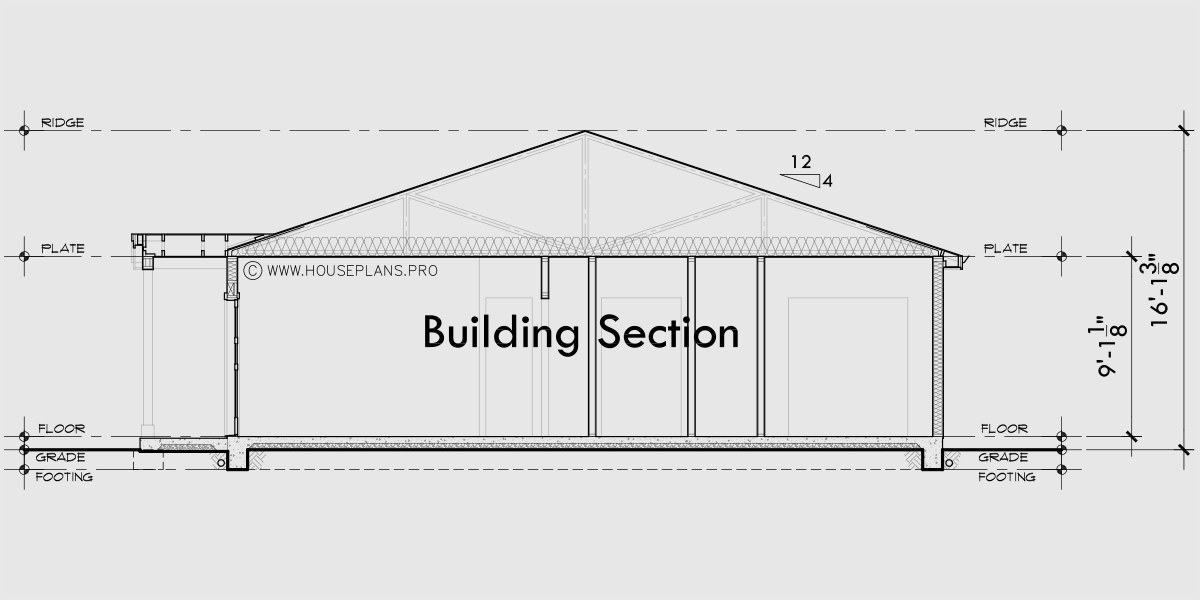 House rear elevation view for D-793 Ranch one level duplex house plan 2 bedroom 2 bathroom D-793