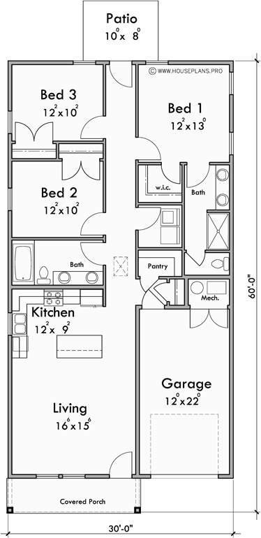 Main Floor Plan for 10223 30 wide narrow single family house plan