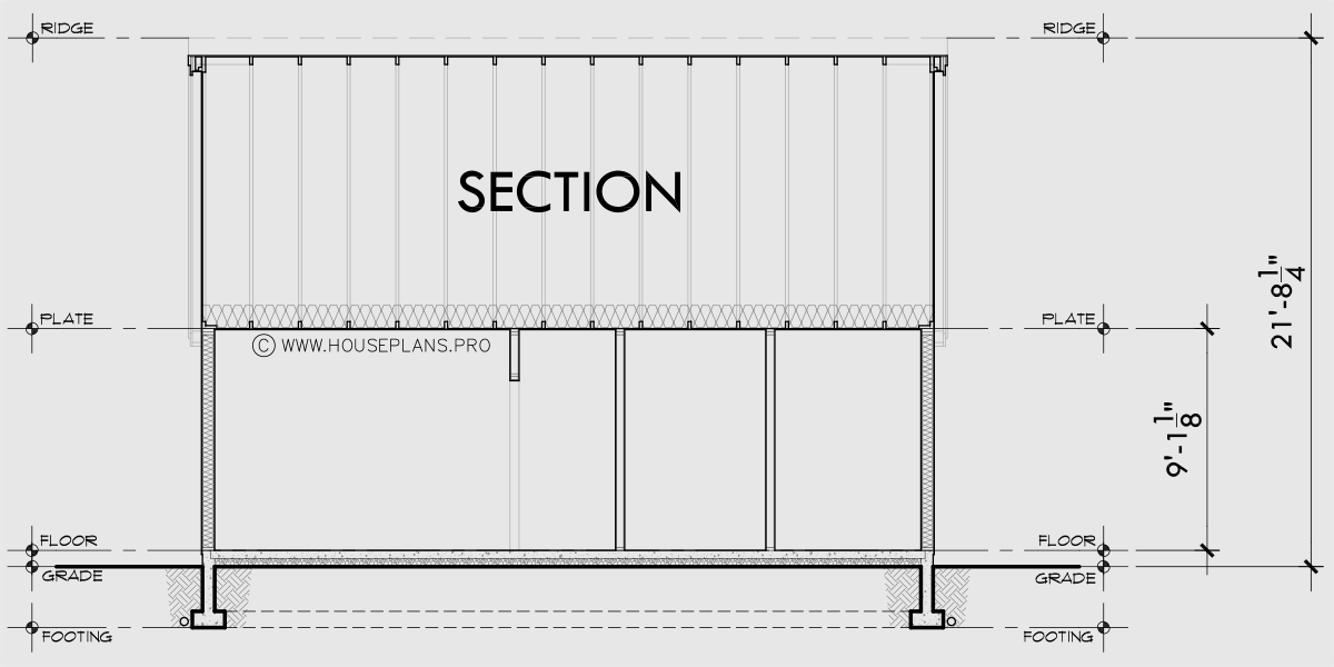 House rear elevation view for 10223 30 wide narrow single family house plan